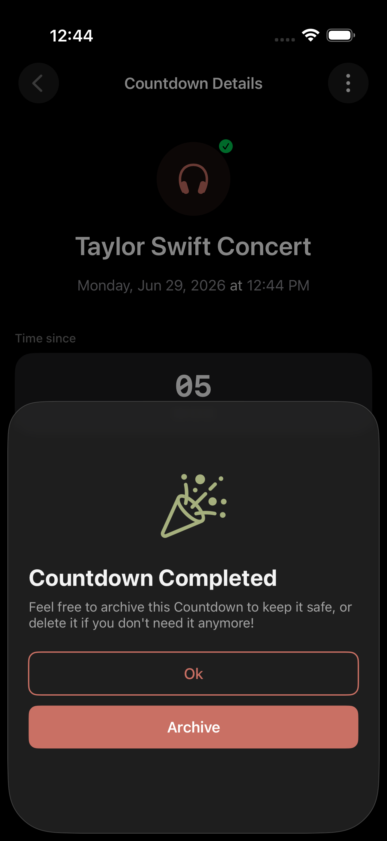 Countdowns app notifications screen